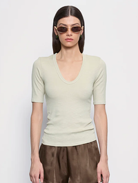 ENZA COSTA Textured Half Sleeve U Neck Tee in Beach Glass in BEACH GLASS – Image 1