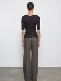 ENZA COSTA Textured Half Sleeve U Neck Tee in Black in BLACK – Image 2