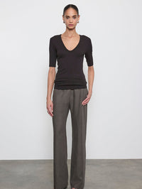 ENZA COSTA Textured Half Sleeve U Neck Tee in Black in BLACK – Image 3