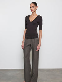 ENZA COSTA Textured Half Sleeve U Neck Tee in Black in BLACK – Image 4