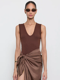 ENZA COSTA Textured Knit Sleeveless U Top in Chocolate in CHOCOLATE – Image 1