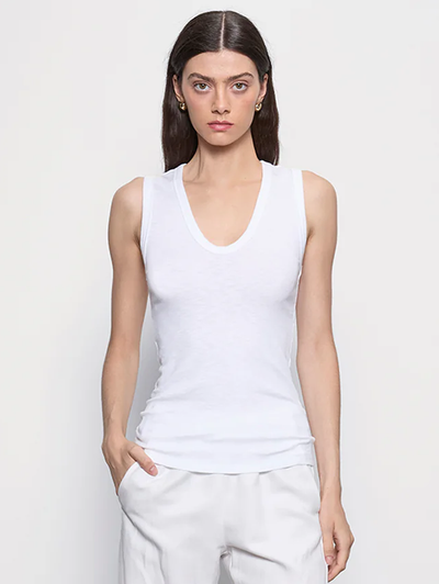 Textured Sleeveless U Top in White