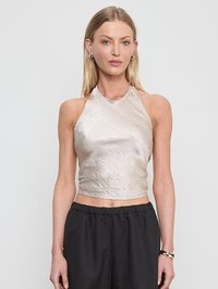 ENZA COSTA Textured Satin Halter Scarf Top in Champagne in Champagne – Image 1