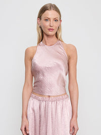 ENZA COSTA Textured Satin Halter Scarf Top in Rose Blush in Rose Blush – Image 1