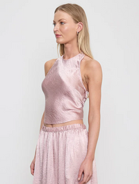 ENZA COSTA Textured Satin Halter Scarf Top in Rose Blush in Rose Blush – Image 3