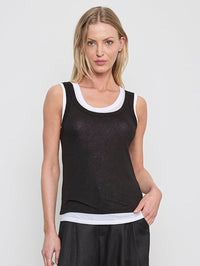 ENZA COSTA Tissue Jersey Layered Tanks in Black/White - 1