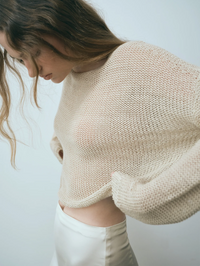 Linen Open Knit Bateau Sweater in Pearl Grey
