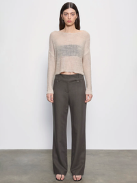 Linen Open Knit Bateau Sweater in Pearl Grey