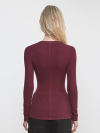 Rib Bold Long Sleeve U Top in Carmine