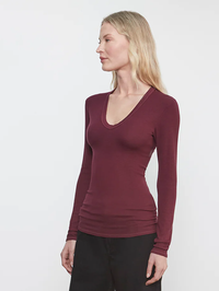 Rib Bold Long Sleeve U Top in Carmine