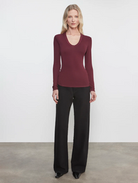 Rib Bold Long Sleeve U Top in Carmine