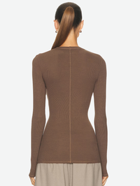 Rib Bold Long Sleeve U Top in Mushroom