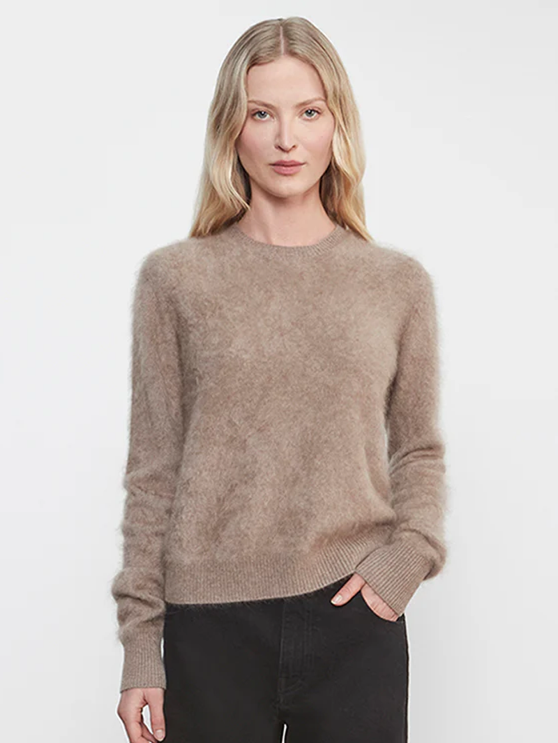 Longhair Cashmere Easy Crew in Walnut
