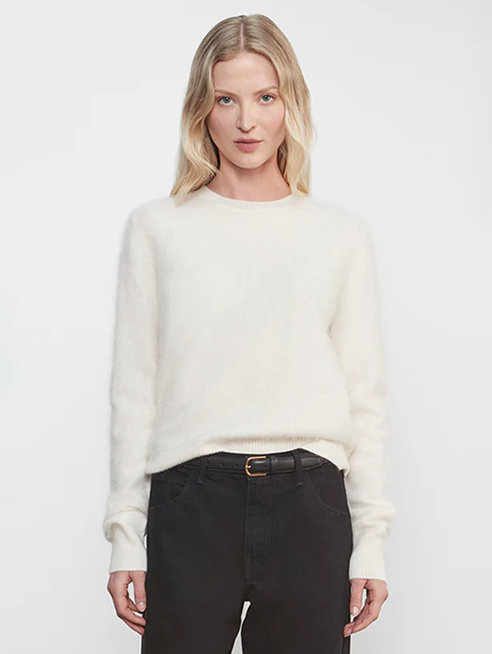 Longhair Cashmere Easy Crew in Chalk