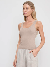 Military Rib Crop Tank in Flax