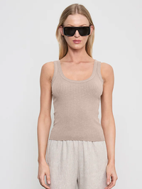 Military Rib Crop Tank in Flax