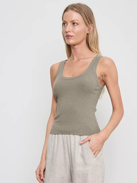 Military Rib Crop Tank in Flax