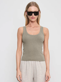 Military Rib Crop Tank in Flax