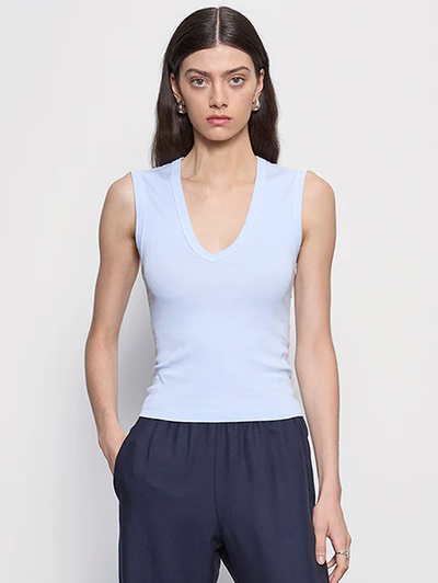 Supima Cotton New Classic Sleeveless V in Pale Blue