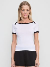 Cotton Ringer Bateau Tee in White/Black