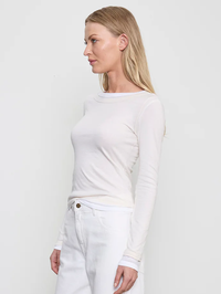 Tissue Jersey Layered Long Sleeve Top in Creme/White