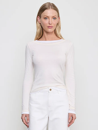 Tissue Jersey Layered Long Sleeve Top in Creme/White
