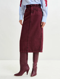 Inclusive Overdyed Denim Skirt by ESSENTIEL ANTWERP-MARGOT MAUVE-AMY Atelier