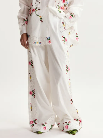 Janai Embroidered Pants in Off White