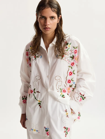 Jayme Embroidered Shirt in Off White