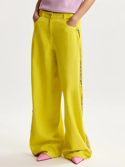 Jeeper Studded Wide Leg Pant in Amalfi Lemon