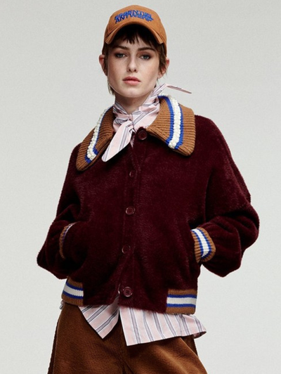 Kamore Knit Jacket With Collar in Wine Not