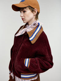 ESSENTIEL ANTWERP Kamore Knit Jacket With Collar in Wine Not in Wine Not – Image 1