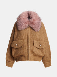 ESSENTIEL ANTWERP Kanada Knitted Jacket With Fur in Camel Club in Camel Club – Image 8