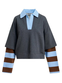 ESSENTIEL ANTWERP Kantelou Polo Sweatshirt in Steel Pulse – Image 1