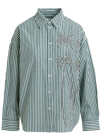 ESSENTIEL ANTWERP Kasper Sequin Palm Tree Shirt in Bottle Green in Bottle Green – Image 1