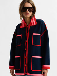 ESSENTIEL ANTWERP Kokorico Knitted Cardigan in Navy in Navy – Image 1
