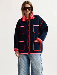 ESSENTIEL ANTWERP Kokorico Knitted Cardigan in Navy in Navy – Image 3
