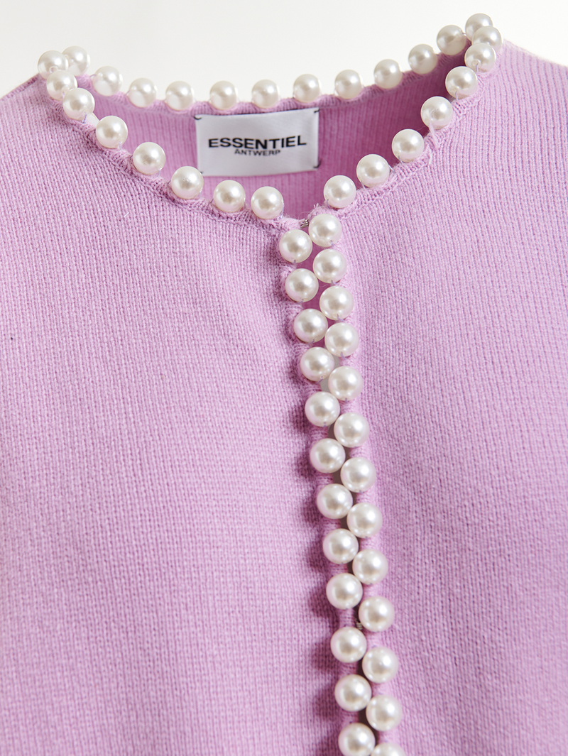 Ideas Beaded Pearl Cardigan in Lilac