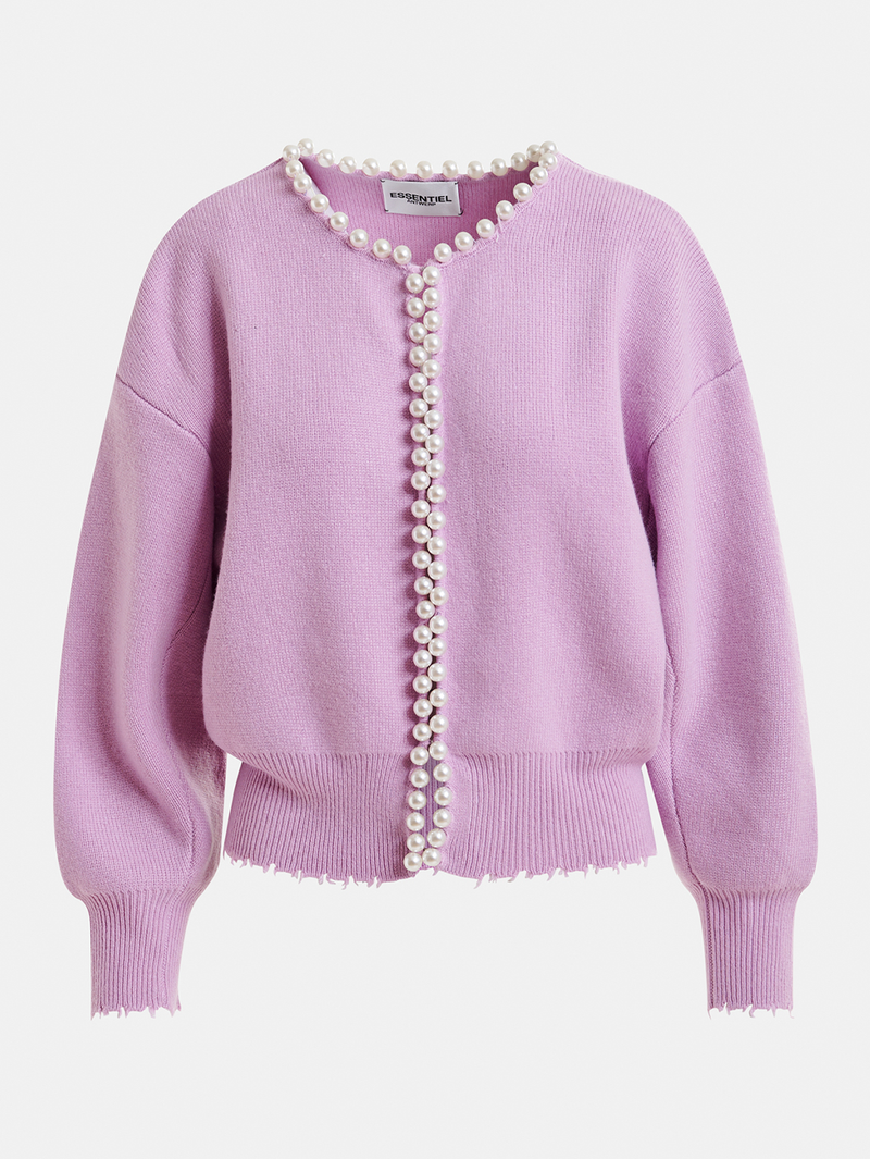 Ideas Beaded Pearl Cardigan in Lilac