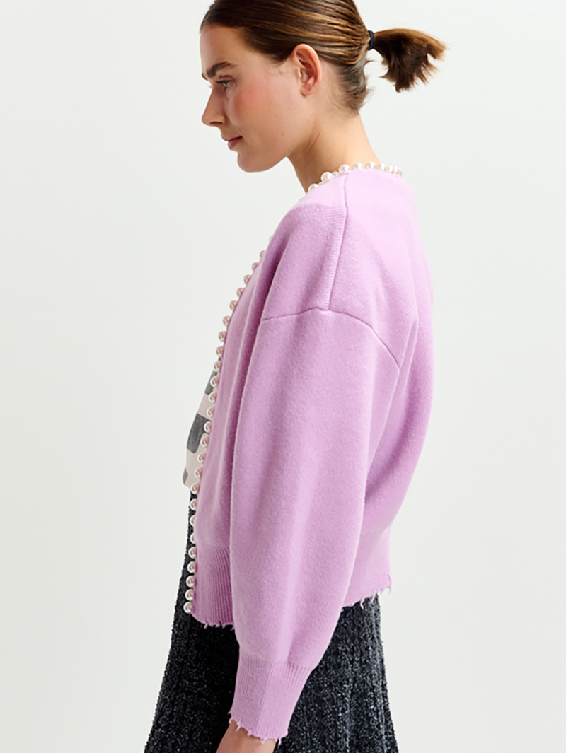 Ideas Beaded Pearl Cardigan in Lilac