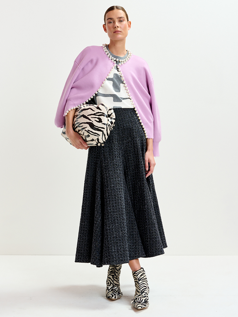 Ideas Beaded Pearl Cardigan in Lilac
