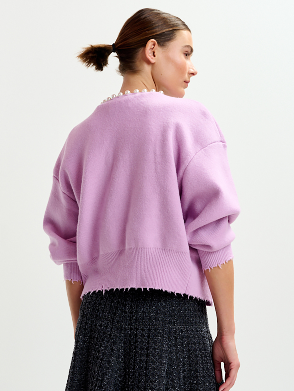 Ideas Beaded Pearl Cardigan in Lilac