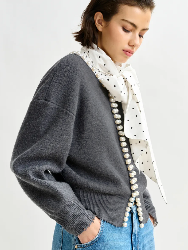 Ideas Beaded Pearl Cardigan in Shadow