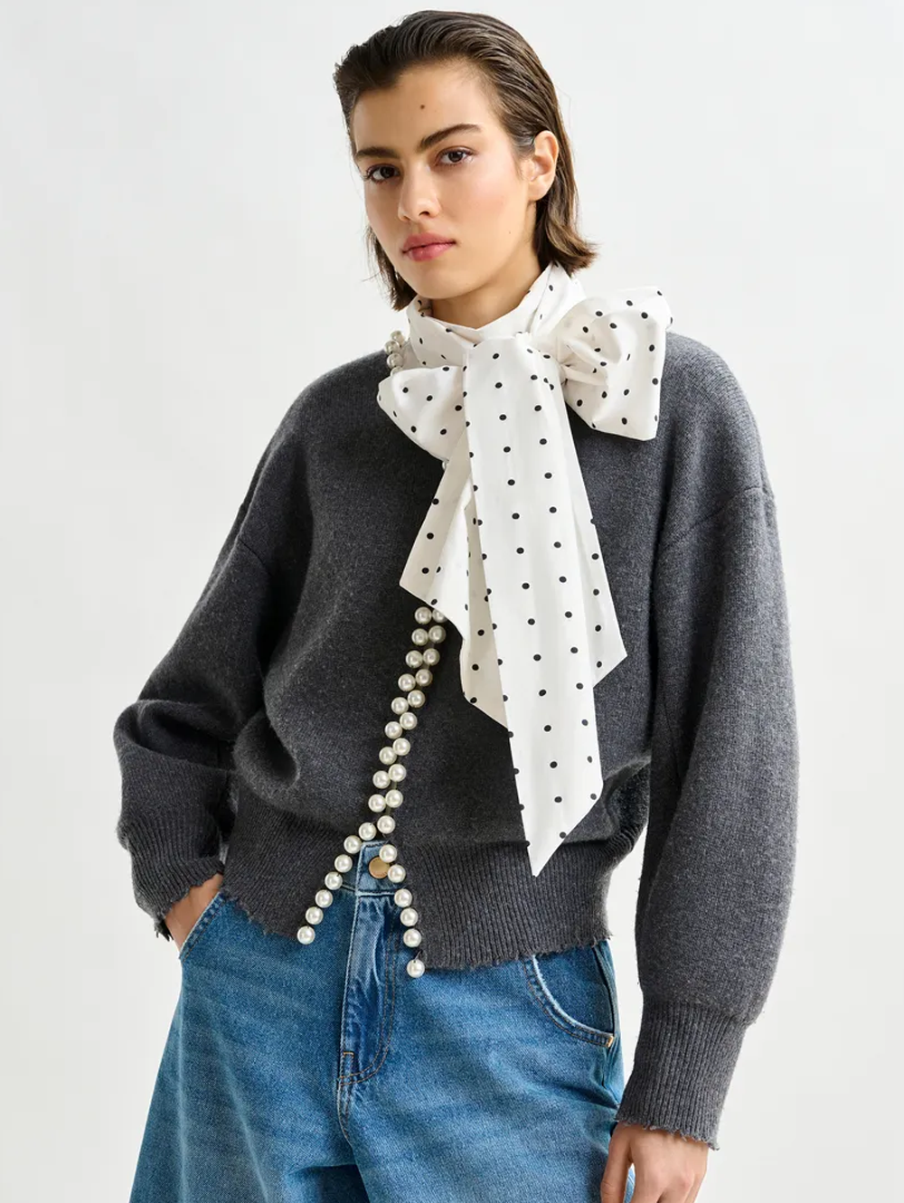 Ideas Beaded Pearl Cardigan in Shadow