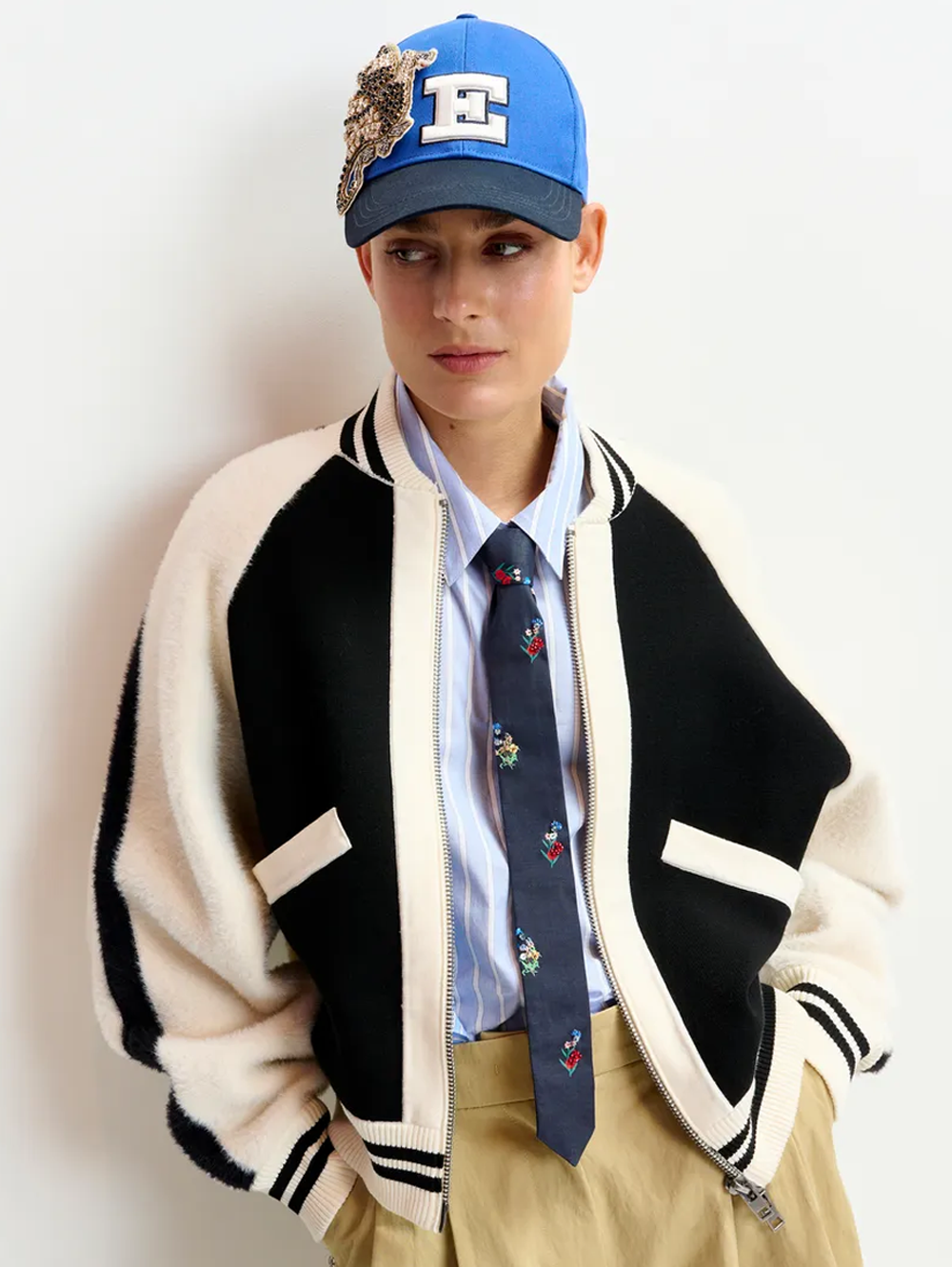 Idol Bicolor Knitted Bomber Jacket