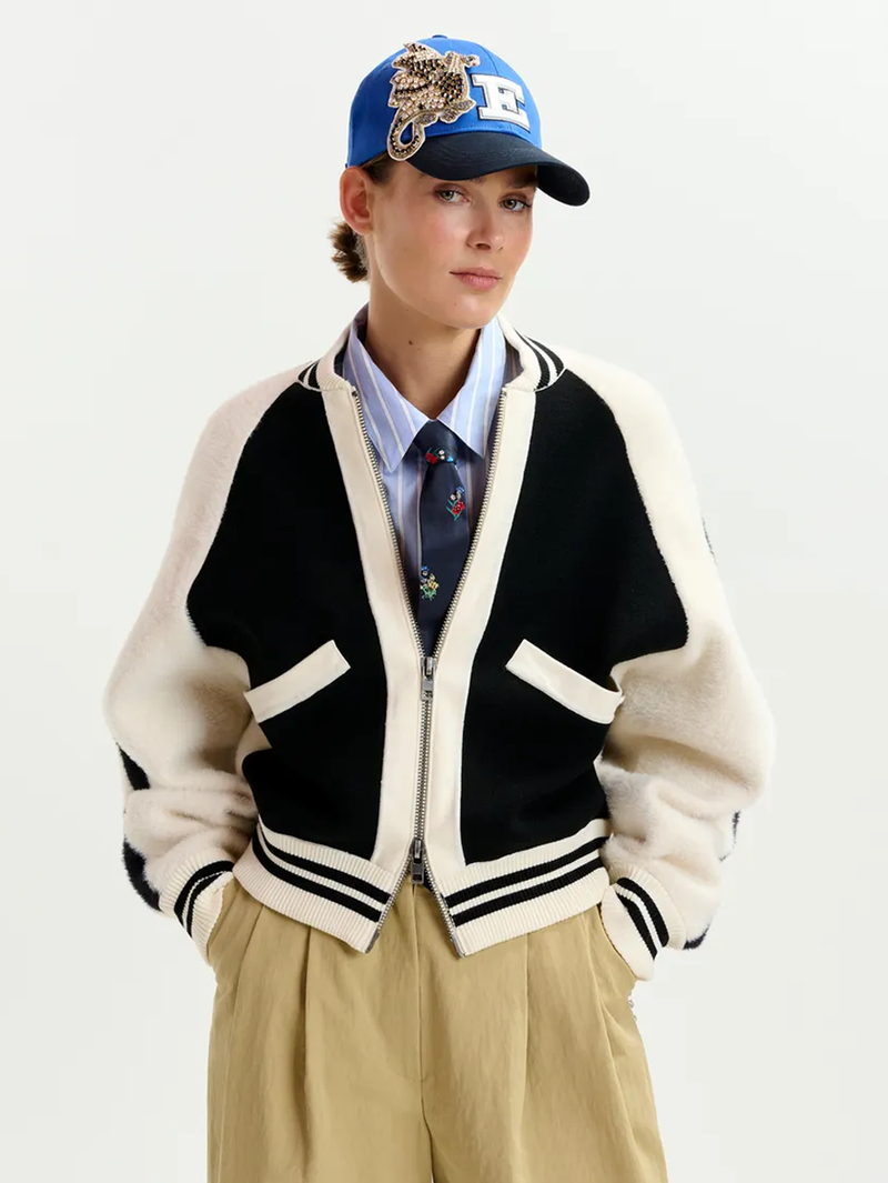 Idol Bicolor Knitted Bomber Jacket