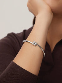 Slim Woven Square Bangle in Platinum