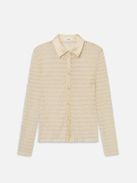 Front flat view of the FRAME Bubble Stitch Shirt in Cream with silky point collar and button placket