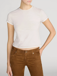 Front view of the Contrast Stitch Baby Tee in Bone by FRAME with short sleeves