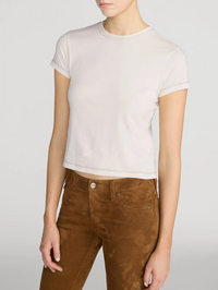 Front view of the Contrast Stitch Baby Tee in Bone by FRAME with topstitched seams